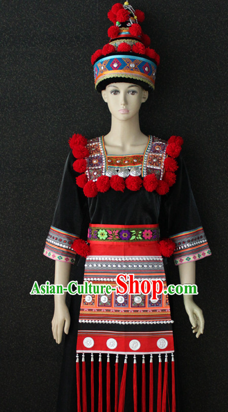 Chinese Nationality Folk Dance Ethnic Wear China Clothing Costume Ethnic Dresses Cultural Dances Costumes Complete Set for Women Girls