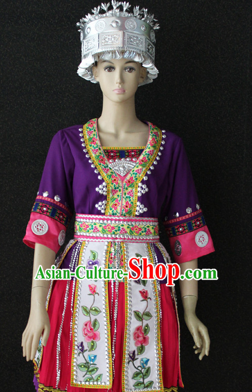 Chinese Nationality Folk Dance Ethnic Wear China Clothing Costume Ethnic Dresses Cultural Dances Costumes Complete Set for Women Girls