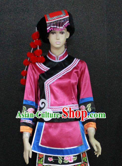 Chinese Nationality Folk Dance Ethnic Wear China Clothing Costume Ethnic Dresses Cultural Dances Costumes Complete Set for Women Girls