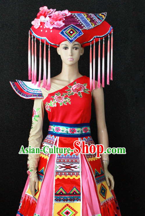 Chinese Nationality Folk Dance Ethnic Wear China Clothing Costume Ethnic Dresses Cultural Dances Costumes Complete Set for Women Girls