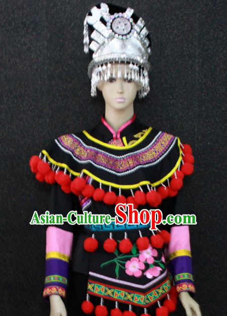 Chinese Nationality Folk Dance Ethnic Wear China Clothing Costume Ethnic Dresses Cultural Dances Costumes Complete Set for Women Girls