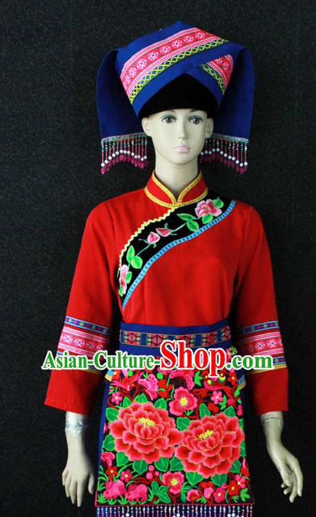 Chinese Nationality Folk Dance Ethnic Wear China Clothing Costume Ethnic Dresses Cultural Dances Costumes Complete Set for Women Girls