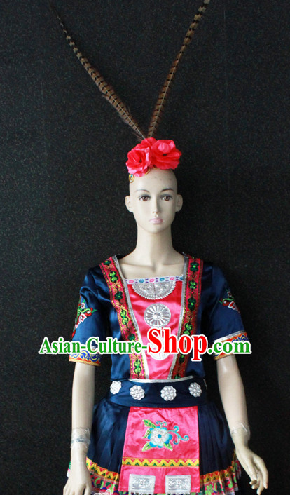 Chinese Nationality Folk Dance Ethnic Wear China Clothing Costume Ethnic Dresses Cultural Dances Costumes Complete Set for Women Girls