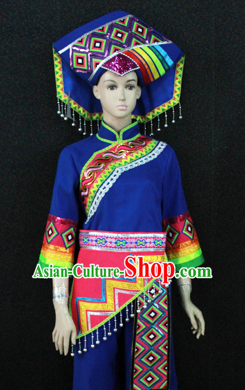 Chinese Nationality Folk Dance Ethnic Wear China Clothing Costume Ethnic Dresses Cultural Dances Costumes Complete Set for Women Girls