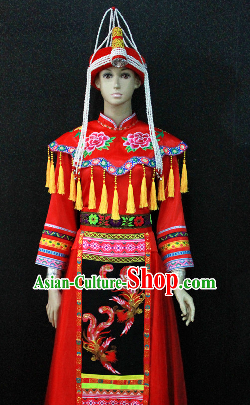 Chinese Nationality Folk Dance Ethnic Wear China Clothing Costume Ethnic Dresses Cultural Dances Costumes Complete Set for Women Girls