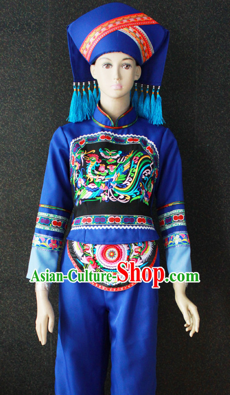 Chinese Nationality Folk Dance Ethnic Wear China Clothing Costume Ethnic Dresses Cultural Dances Costumes Complete Set for Women Girls