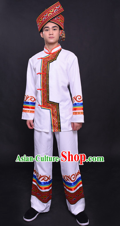 Chinese Yao Nationality Folk Dance Ethnic Wear China Clothing Costume Ethnic Dresses Cultural Dances Costumes Complete Set for Men Boys