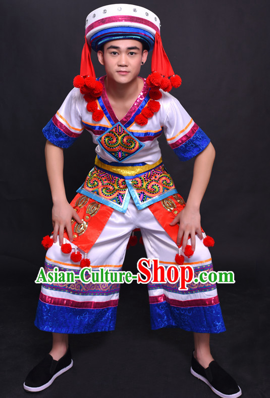 Chinese Yao Nationality Folk Dance Ethnic Wear China Clothing Costume Ethnic Dresses Cultural Dances Costumes Complete Set for Men Boys