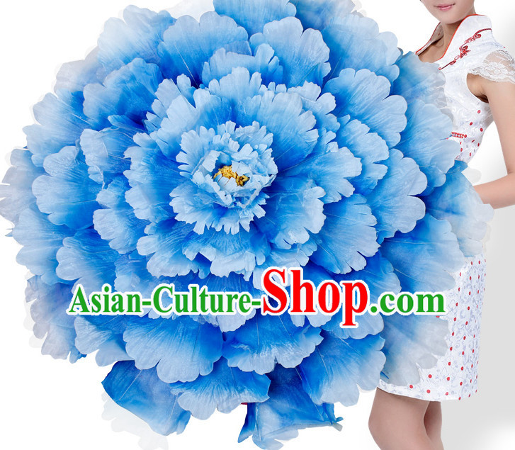 Blue Traditional Dance Peony Umbrella Props Flower Umbrellas Dancing Prop Decorations