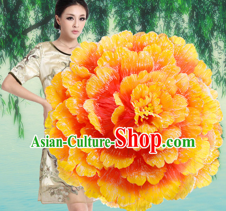 Yellow Traditional Dance Peony Umbrella Props Flower Umbrellas Dancing Prop Decorations for Women Men Adults