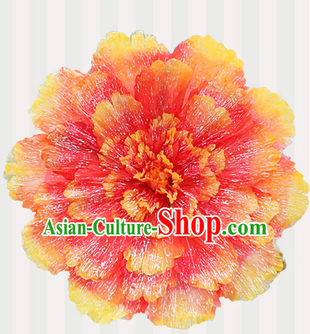 Orange Traditional Dance Peony Umbrella Props Flower Umbrellas Dancing Prop Decorations for Kids Children Girls Boys