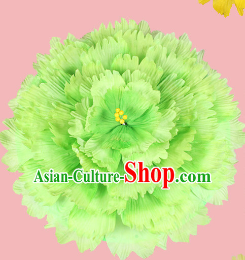 Green Traditional Dance Peony Umbrella Props Flower Umbrellas Dancing Prop Decorations for Kids Children Girls Boys