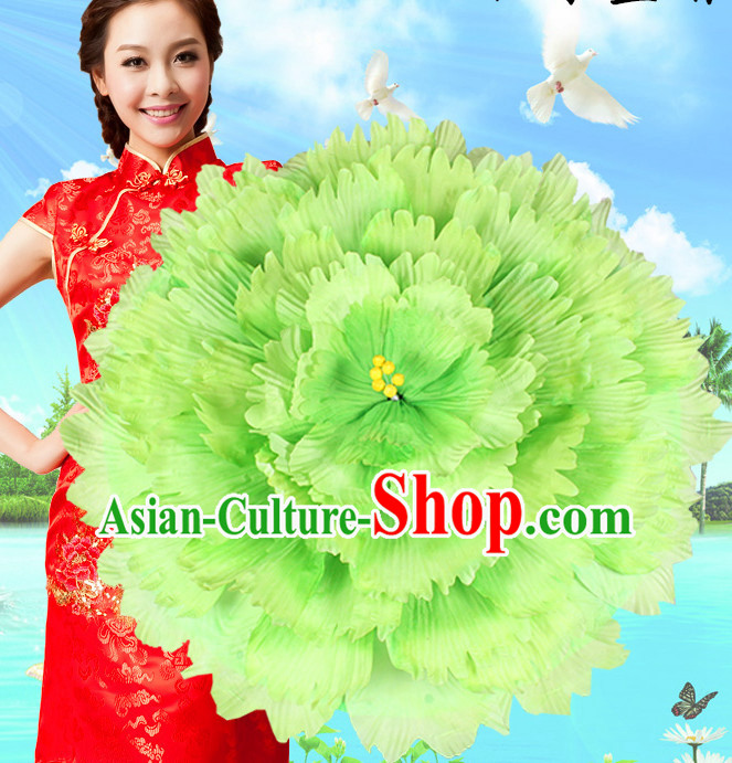 Light Green Traditional Dance Props Flower Umbrella Dancing Prop Decorations for Men Women Adults