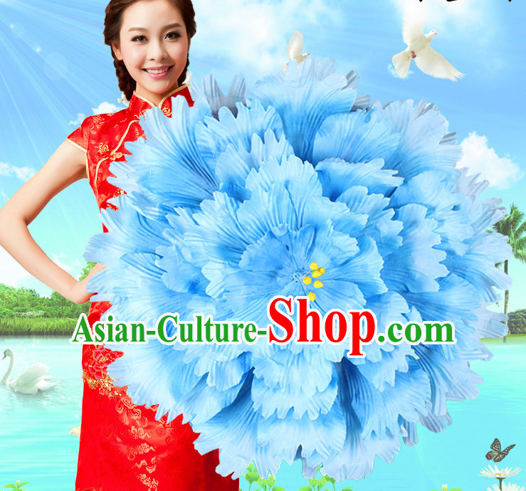 Light Blue Traditional Dance Props Flower Umbrella Dancing Prop Decorations for Men Women Adults