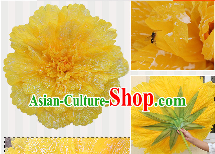 Yellow Traditional Dance Props Flower Umbrella Dancing Prop Decorations for Men Women Adults