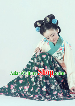 Chinese Traditional Mandarin Dress Clothing Hanfu National Costumes China Gown Wear and Hair Accessories Complete Set