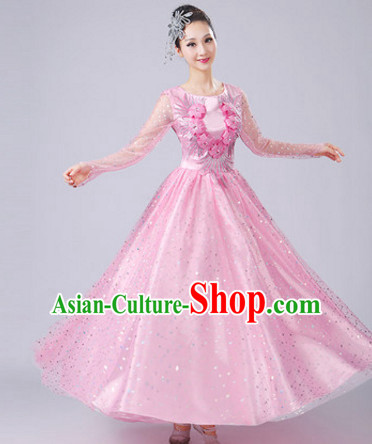 Pink Chinese Dance costume Dance Classes Uniforms Folk Dance Traditional Cultural Dance Costumes Complete Set