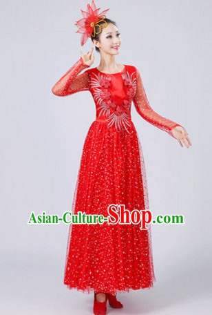 Red Chinese Dance costume Dance Classes Uniforms Folk Dance Traditional Cultural Dance Costumes Complete Set