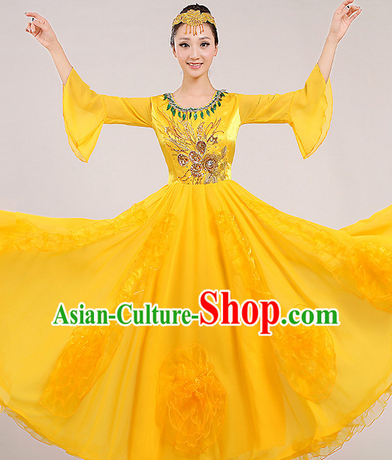 Yellow Chinese Dance costume Dance Classes Uniforms Folk Dance Traditional Cultural Dance Costumes Complete Set