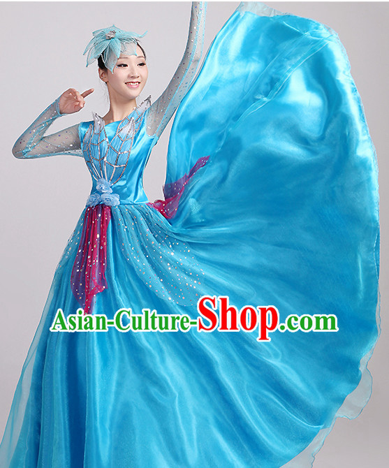 Blue Chinese Dance costume Dance Classes Uniforms Folk Dance Traditional Cultural Dance Costumes Complete Set