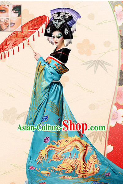 Ancient Tang Dynasty Chinese Imperial Palace Empress Queen Princess Garment Clothing and Hair Jewelry Complete Set for Women