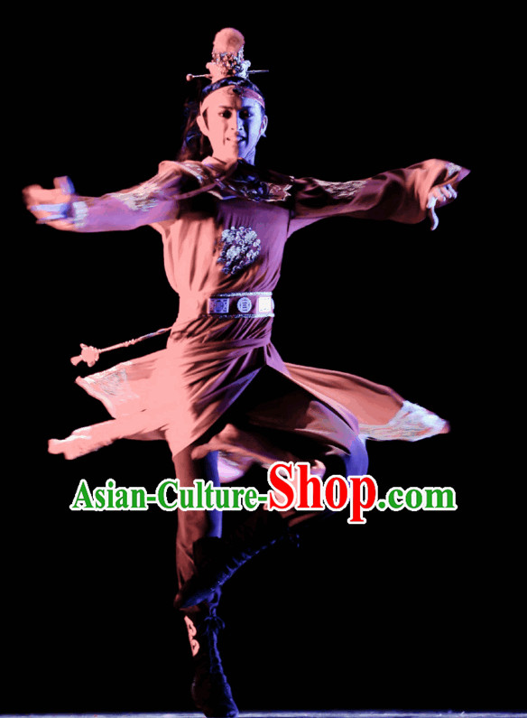 Chinese Classical Dancing Red Chamber Jia Baoyu Romantic Youth Dance Costumes and Headpieces Complete Set for Men