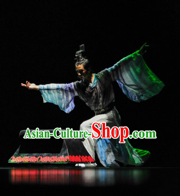 Chinese Classical Qu Yuan Poet Dancing Dance Costumes Complete Set for Men