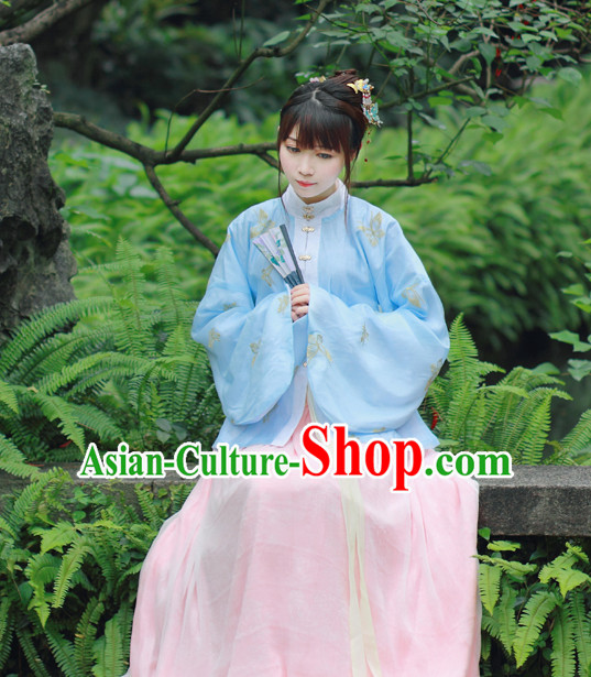 Traditional Chinese Ming Dynasty Noblewoman Clothing Blouse Skirt and Hair Jewelry Complete Set for Women