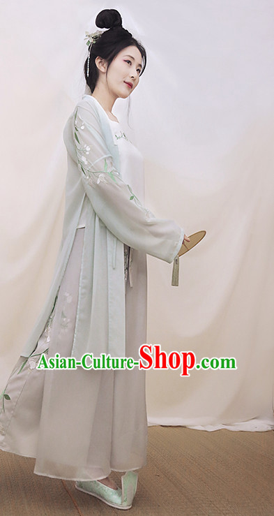 Traditional Chinese Song Dynasty Hanfu Suits Clothes Dresses Skirt and Hair Jewelry Complete Set for Women