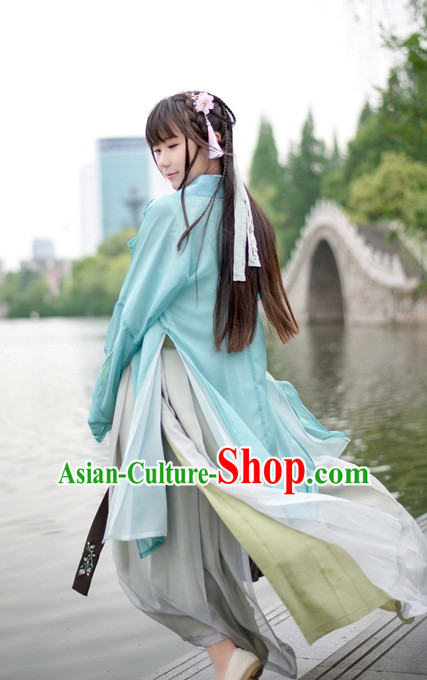 Traditional Chinese Ancient Dynasty Hanfu Suits Clothes Dresses Skirt and Hair Jewelry Complete Set for Women