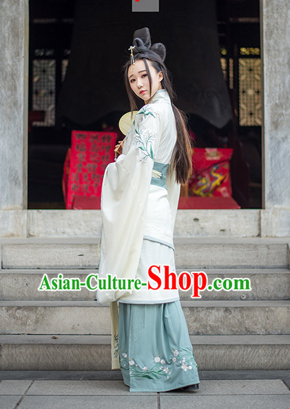 Traditional Chinese Ancient Han Dynasty Hanfu Suits Dress Skirt and Hair Jewelry Complete Set for Women