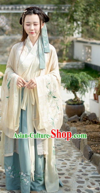 Traditional Chinese Ancient Han Dynasty Hanfu Garment Suits Dress Skirt and Hair Jewelry Complete Set for Women