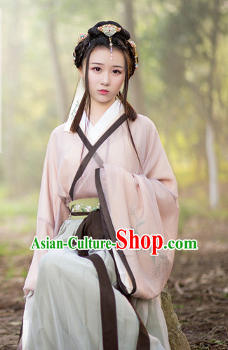 Traditional Chinese Ancient Han Dynasty Hanfu Garment Suits Dress Skirt and Hair Jewelry Complete Set for Women