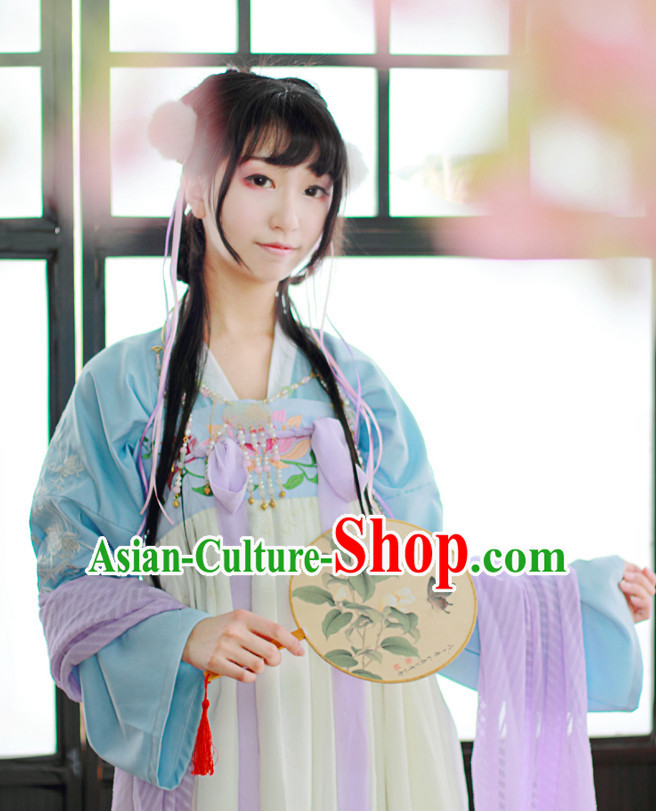 Traditional Chinese Tang Dynasty Hanfu Suit Clothing Dresses Skirt and Hair Jewelry Complete Set for Women