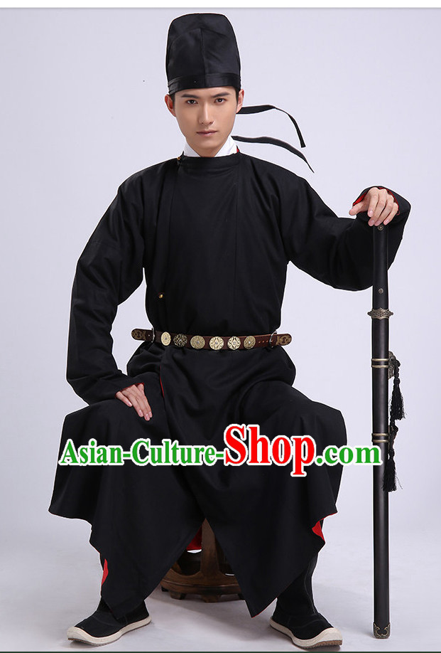 Traditional Chinese Ancient Tang Dynasty Clothing and Hat Complete Set for Men