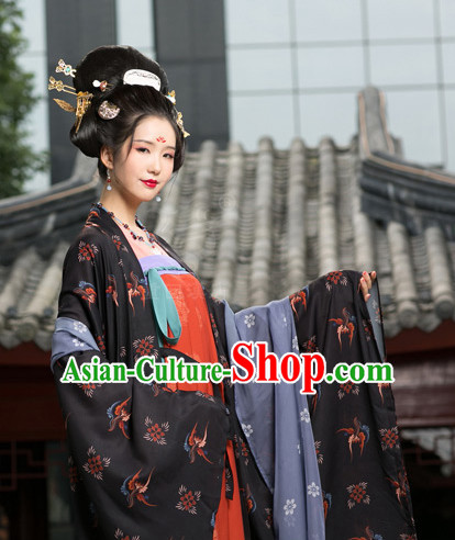 Traditional Chinese Ancient Tang Dynasty Costumes Clothing and Headgear Complete Set for Women