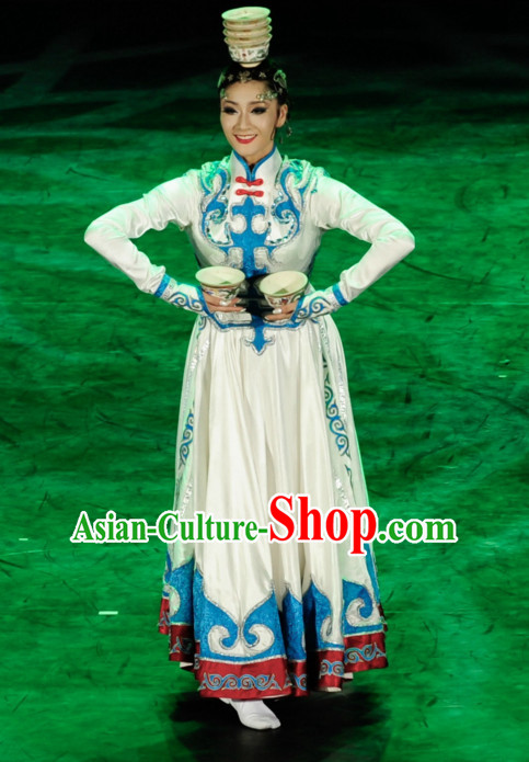 Chinese Ethnic Mongolian Dance Costume Folk Dancing Costumes Traditional Chinese Dance Costumes Asian Dancewear Complete Set for Women Girls