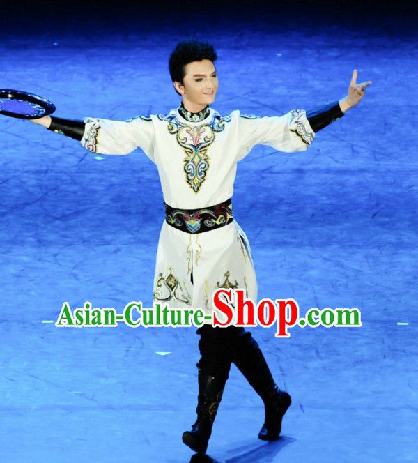 Chinese Classic Mongolian Dance Costume Folk Dancing Costumes Traditional Chinese Dance Costumes Asian Dancewear Complete Set for Men Boys