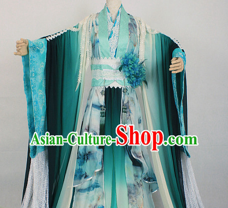 Green Ancient Chinese Style Fairy Beauty Cosplay Garment Costumes Clothing for Women