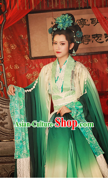 Green Ancient Chinese Style Fairy Beauty Cosplay Garment Costumes Clothing for Women