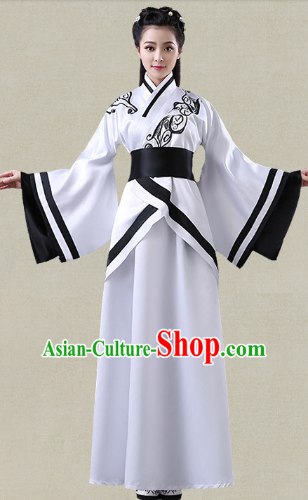 White Hanfu Clothing Custom Traditional Han Dynasty Chinese Hanfu Dreses Han Clothing Hanzhuang Historical Dress and Accessories Complete Set