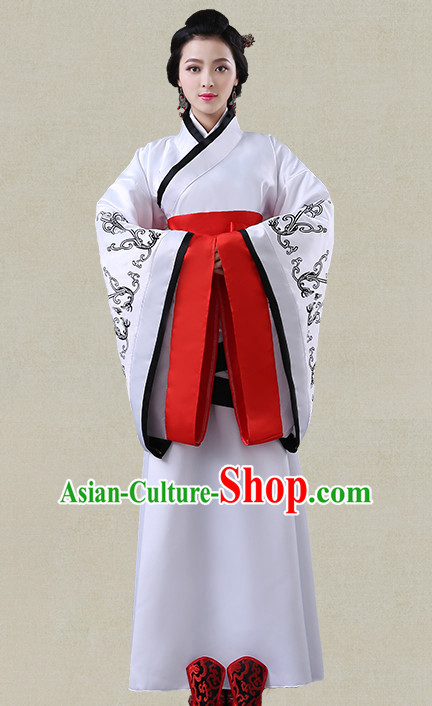 White Hanfu Clothing Custom Traditional Han Dynasty Chinese Hanfu Dreses Han Clothing Hanzhuang Historical Dress and Accessories Complete Set