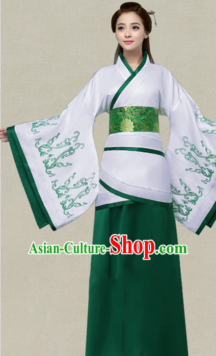 Green Hanfu Clothing Custom Traditional Han Dynasty Chinese Hanfu Dreses Han Clothing Hanzhuang Historical Dress and Accessories Complete Set