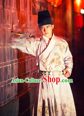 Hanfu Clothing Custom Traditional Chinese Ming Dynasty Hanfu Dreses Han Clothing Hanzhuang Historical Dress and Accessories Complete Set for Men