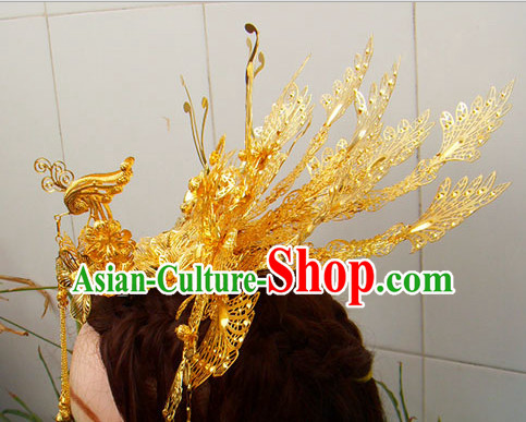 Gold Chinese Ancient Style Empress Princess Hair Jewelry Phoenix Headwear Head Accessories Set