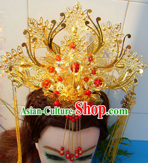 Gold Chinese Ancient Style Empress Princess Hair Jewelry Phoenix Headwear Head Accessories Set