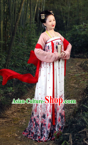 Tang Dynasty Women Han Fu_Hanfu Clothing Hanzhuang Historical Dress Historical Clothing and Accessories Complete Set for Women