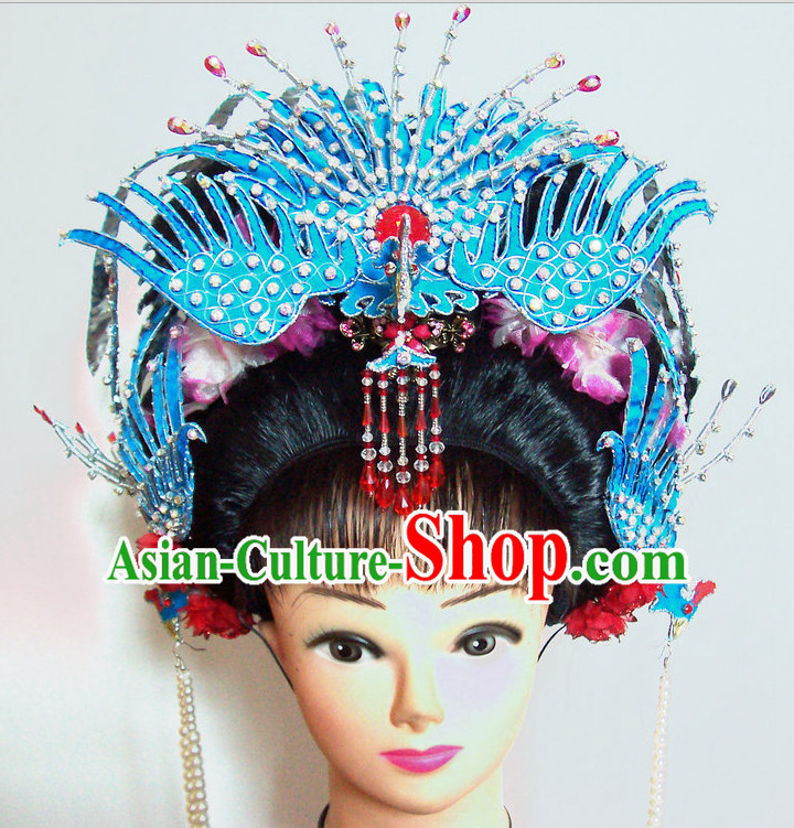 Top Traditional Chinese Opera Black Wigs and Phoenix Hair Accessories Props for Adults and Children