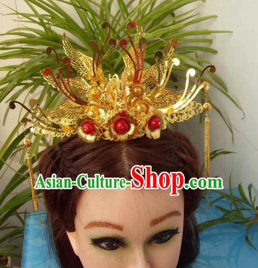 Gold Chinese Ancient Style Empress Princess Hair Jewelry Phoenix Headwear Head Accessories Set