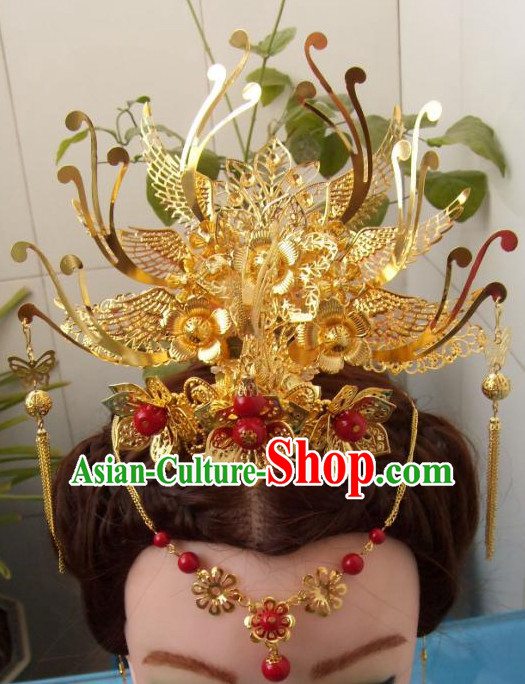 Gold Chinese Ancient Style Empress Princess Hair Jewelry Phoenix Headwear Head Accessories Set